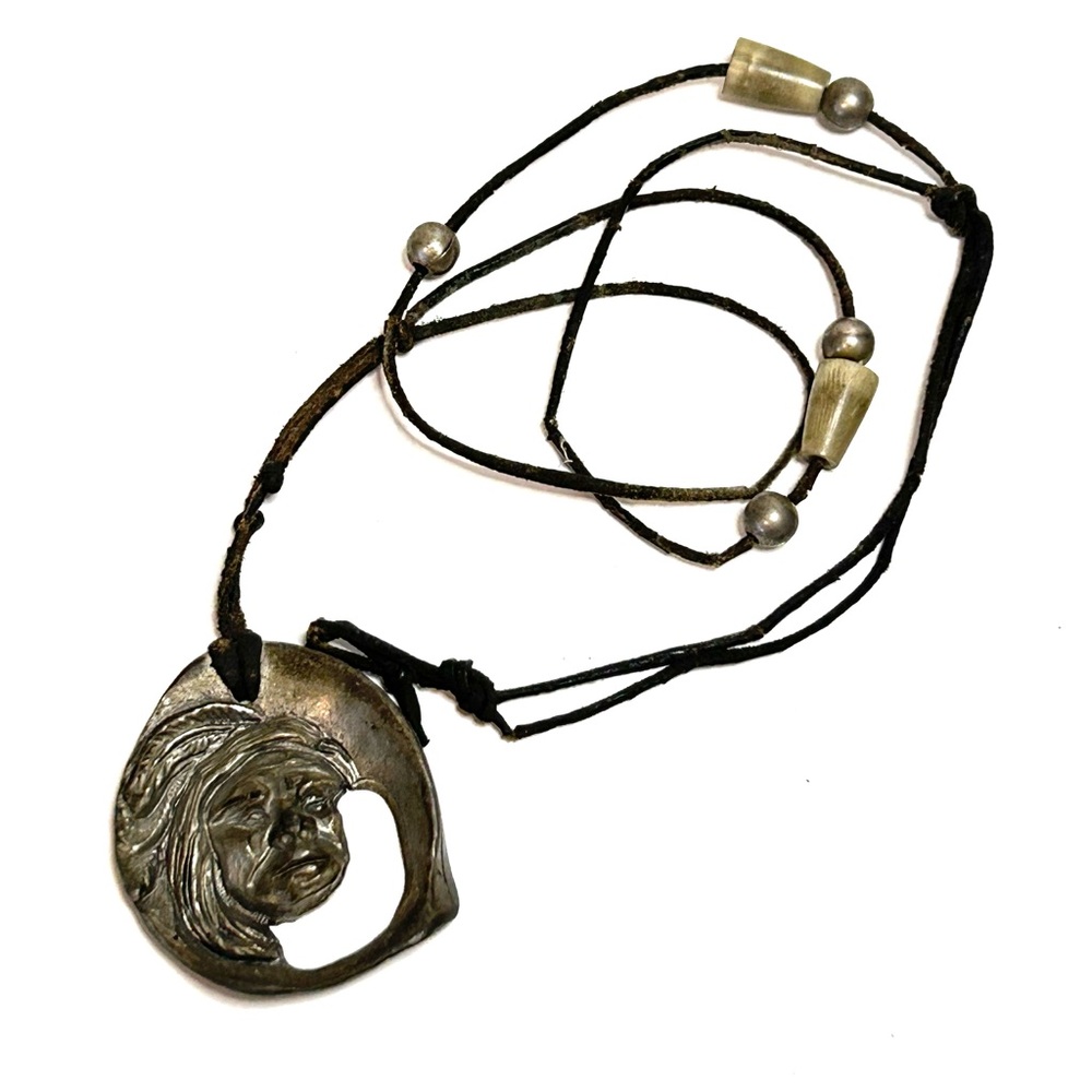 Native North American Thomas B Maracle Pewter Sculpture Pendant Necklace Signed